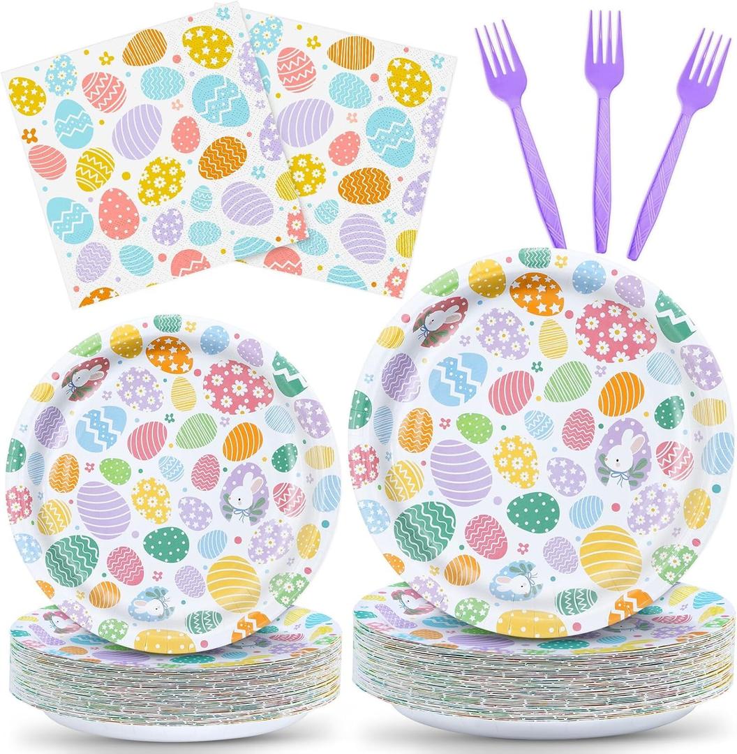 YY 200 Easter Party Paper Plates Disposable Dinnerware Set Serve 50 Dinner Plates Napkins with Forks