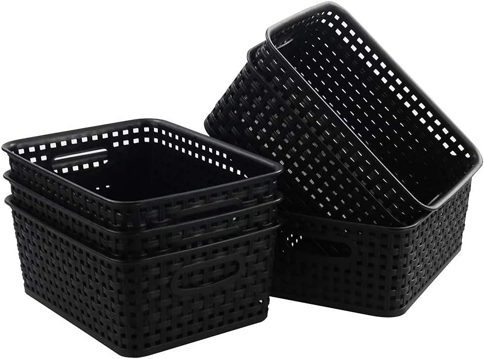 6 Packs Black Small Baskets, Plastic Weave Storage Baskets