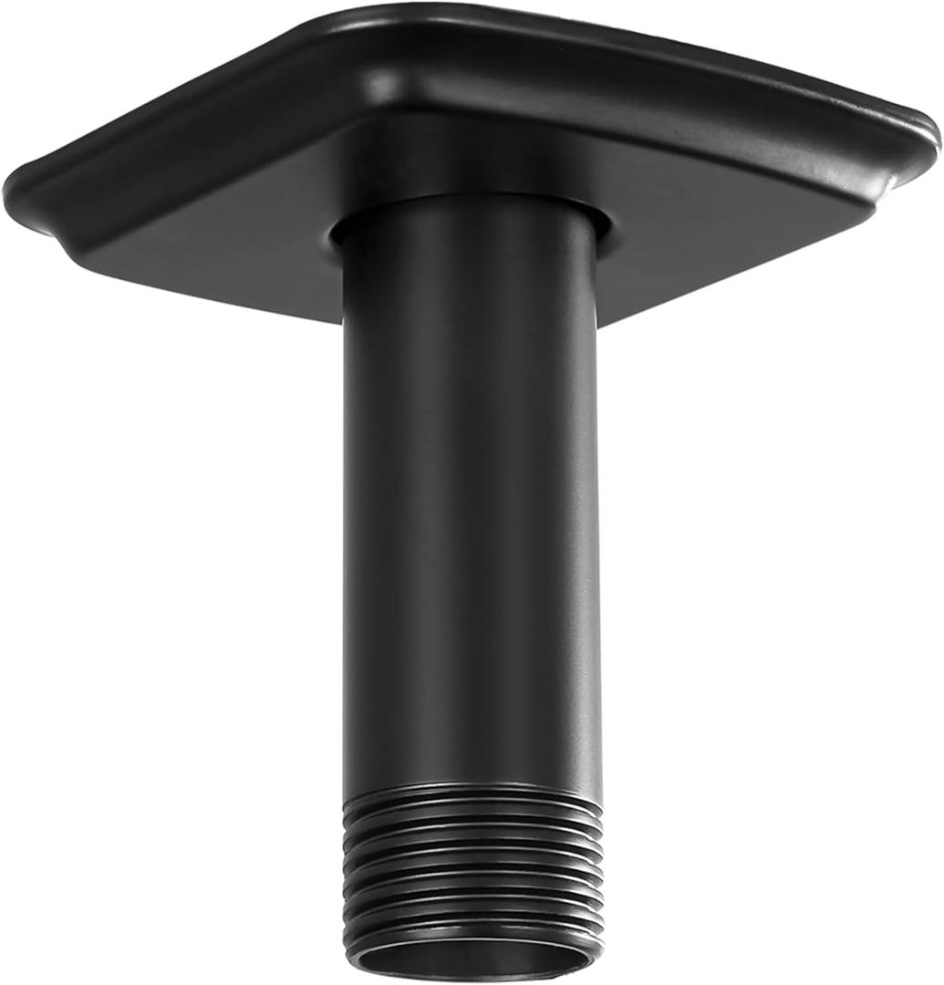 SKOWLL Straight Shower Arm 3 Inch Shower Arm with Flange, Rain Ceiling Shower Head Extension Pipe Replacement, High Pressure & Hard Water Compatible, Matte Black