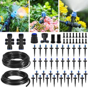 HIRALIY 210FT Drip Irrigation System, Quick Connector Garden Watering Automatic Sprinkler Kit for Lawn Raised Bed Greenhouse Misting System with 3 Kinds Dripper, Adjustable Nozzle