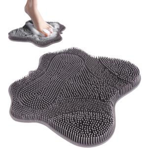 Silicone Foot Scrubber Mat for Shower Bath Foot and Back, Shower Feet Brush Pad with Wall-Mounted Suction Cups (Grizzly)
