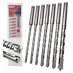 SDS Plus Masonry Drill Bit Set, 7pcs 6.3in (160mm) Rotary Hammer Drill Bits with Storage Case 4-Cutter Cross Tip Double Thread Tungsten Steel Concrete Drill Bit for Concrete, Brick, Stone, Walls