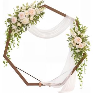 7FT Wooden Wedding Arch Heptagonal Wood Arches Arbor Backdrop Stand for Ceremony Indoor Outdoor Wedding Party Proposal Scene Garden Beach Forest Rustic Boho Decoration