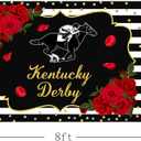 MEHOFOND 8x6ft Kentucky Derby Backdrop Rose Kentucky Derby Photography Background Black White Horse Racing Party Supplies Gold Confetti Roses Horse Equestrian Racetrack Decor Cake Smash Photo Props