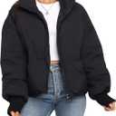 Gihuo Womens Winter Cropped Puffer Jacket Coat Short Warm Quilted Jacket (Medium, Black)