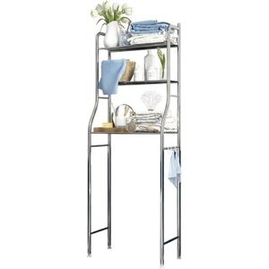 3-Tier over the Toilet Storage, Stainless Steel Bathroom Shelve, Over Toilet Organizer Storage Rack, with Toilet Paper & Towel Holder, Space Saver Freestanding Shelf for Restroom Laundry Balcony