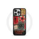 TV Series Theme Graffiti Phone Case for iPhone 15 Pro Max, Black Carbon Fiber Glossy Phone Cases