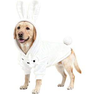 Dog Easter Bunny Costume with Rabbit Ears & Fluffy Tail,Cute Rabbit Pet Outfit for Dogs,Warm Plush Halloween Party Puppy Clothes Hoodie Sweater Shirt,XXL (XXL(Chest:26.7inch), White)