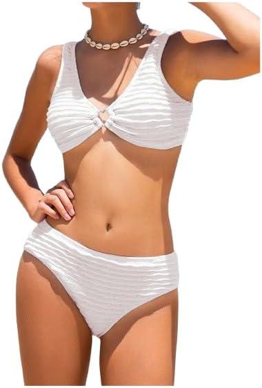 SOLY HUX Girl's V Neck Ring Linked Bikini Sets Bathing Suits Two Piece Swimsuit (Pure White)