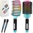 OZKVS Brush for Blow Drying & Blow Out,4 Piece Boar Bristle Brush Set for Fine & Thick Hair, Detangling for Curl Defining & Wet Hair