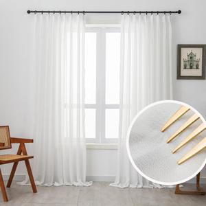 Off White Pinch Pleated Sheer Curtains & Drapes 96 Inches Long Light Filterring Semi-Sheer Pinch Pleat Curtains for Sliding Glass Door & Living Room, 52 inch Width x 96 inch Length, Set of 2