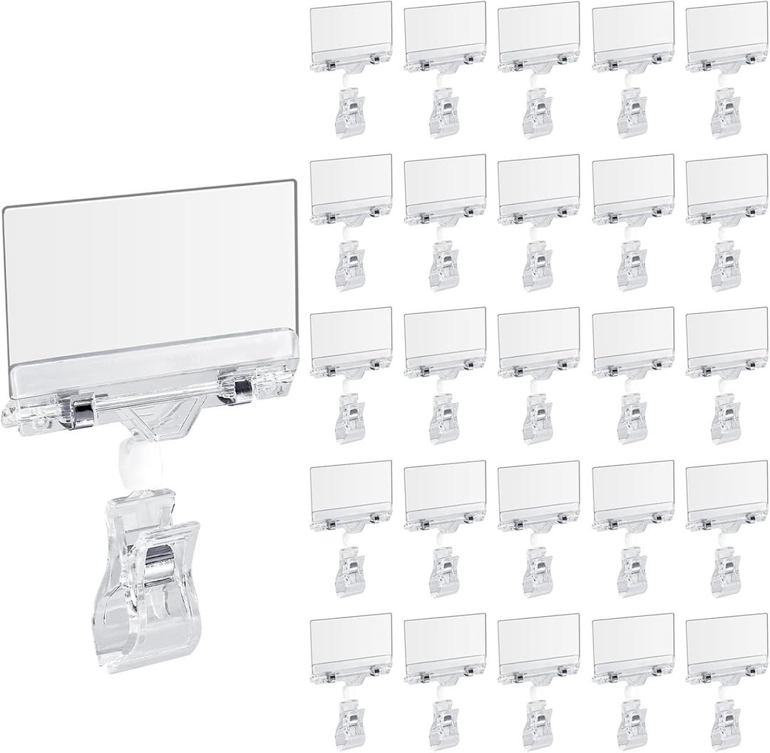 Biaungdo 24 Pcs Rotating Clip Swivel Sign Rotatable Holding Clamp,Clear Rotating Sign Holder with Clip Price Display Holder with 152 x 108 mm PVC Card Protector for Shelves, Store, Business, Exhibition