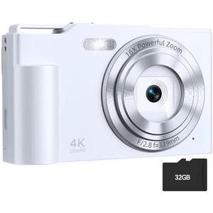 Digital Camera, FHD 4K Digital Point and Shoot Camera with 16X Zoom Anti Shake, 48MP Compact Small Camera with 32GB Card for Boys Girls Kids