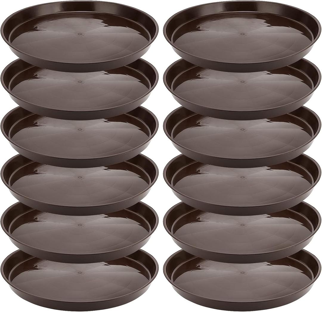 12 Pack 17 Inch Plastic Plant Saucers, Round Plant Pot Saucers, Large Flower Pot Drip Trays Plants Garden Saucers for Indoor Outdoor Planters, Brown