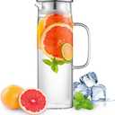 Hwagui - Heat Resistant Glass Pitcher with Stainless Steel Lid, Water Carafe with Handle, Good Beverage Pitcher for Homemade Juice and Iced Tea, 1000ml/34oz