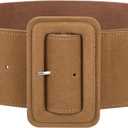 JASGOOD Women Wide Stretchy Belt for Dress Wide Suede Elastic Belt with Vintage Chunky Square Buckle (Fit Waist Size 30"-33", Brown)