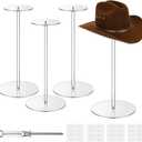 4 Sets Acrylic Hat Stand Holder Wig Display Clear Wig Display Rack, 17" Clear Hat Stands for Display Baseball Hat Rack Stand Round Acrylic Risers Stand for Display Jewelry Watch Helmets