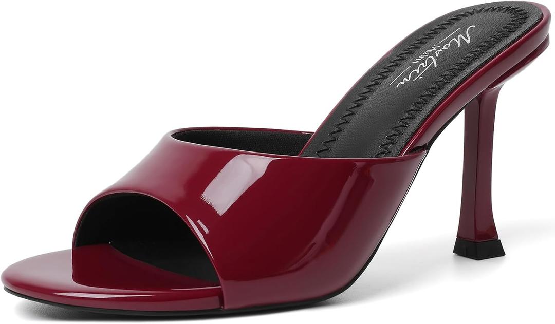 Mostrin Kitten Heels for Women Round Toe Heels With Bow Vintage Mules Sexy Slip on Stiletto Backless Sandals for Party Daily (7, Burgundy)