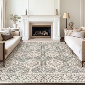Art&Tuft Area Rug 8x10, Super Soft Ultra-Thin Moroccan Washable Rug, Anti-Slip Backing Rugs for Living Room, Foldable Geometric Machine Washable Area Rug(Brown, 8'x10')
