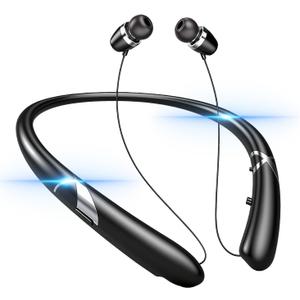 Bluetooth 5.3 Neckband Bluetooth Headphones, Retractable Headphone IPX5 Sweatproof & Vibration Notifications, Secure Fit and Stereo Sound for Cycling and Hiking (Onyx Black)