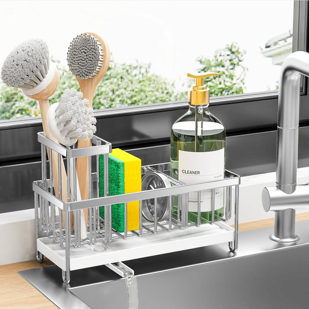 Cisily Silver Sponge Holder for Kitchen Sink, Sink Caddy Organizer with High Brush Holder, Kitchen Countertop Organizers and Storage Essentials, Rustproof 304 Stainless Steel, Soap Dispenser Organize Cisily Silver Sponge Holder for Kitchen Sink, Sink Caddy Organizer with High Brush Holder, Kitchen Countertop Organizers and Storage Essentials, Rustproof 304 Stainless Steel, Soap Dispenser Organize