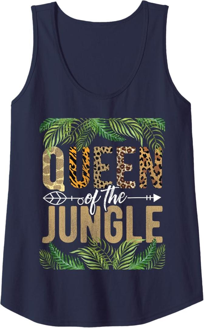 Womens Queen Of The Jungle Queen Jungle Safari Wildlife Animals Tank Top (Small, Navy Blue)