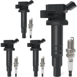 4PCS Ignition Coil Pack & Iridium Spark Plugs Compatible with 1.8L L4 1999-2008 Toyota Corolla, 2000-2005 Celica, MR2 Spyder, 2003-2008 Matrix, Pontiac Vibe, 2000-2002 Chevy Prizm Replace UF247 & 4503