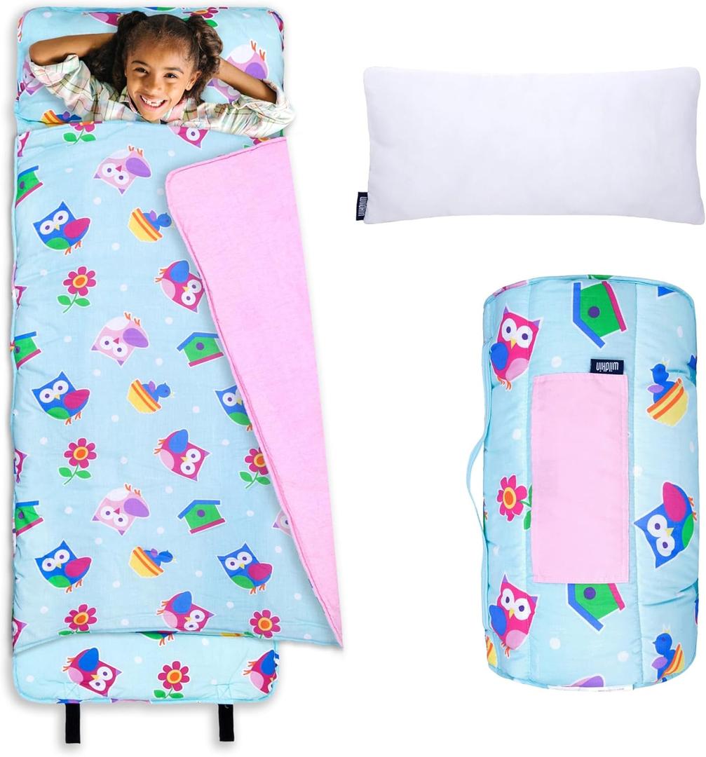Wildkin Kids Original Nap Mat  Cozy Kids Sleep Mat with Pillow, ideal for School & Travel (Birdie)