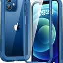 Diaclara Designed for iPhone 12 Mini Case, Full Body Rugged with Built-in Touch Sensitive Anti-Scratch Screen Protector, Soft TPU Bumper Case for iPhone 12 Mini 5.4" (Blue and Clear)