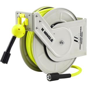 M MINGLE Retractable Pressure Washer Hose Reel, 1/4" 60ft Power Washer Hose Reel, Auto Rewind Hose Reel, Wall/Floor Mounted, 3600 PSI
