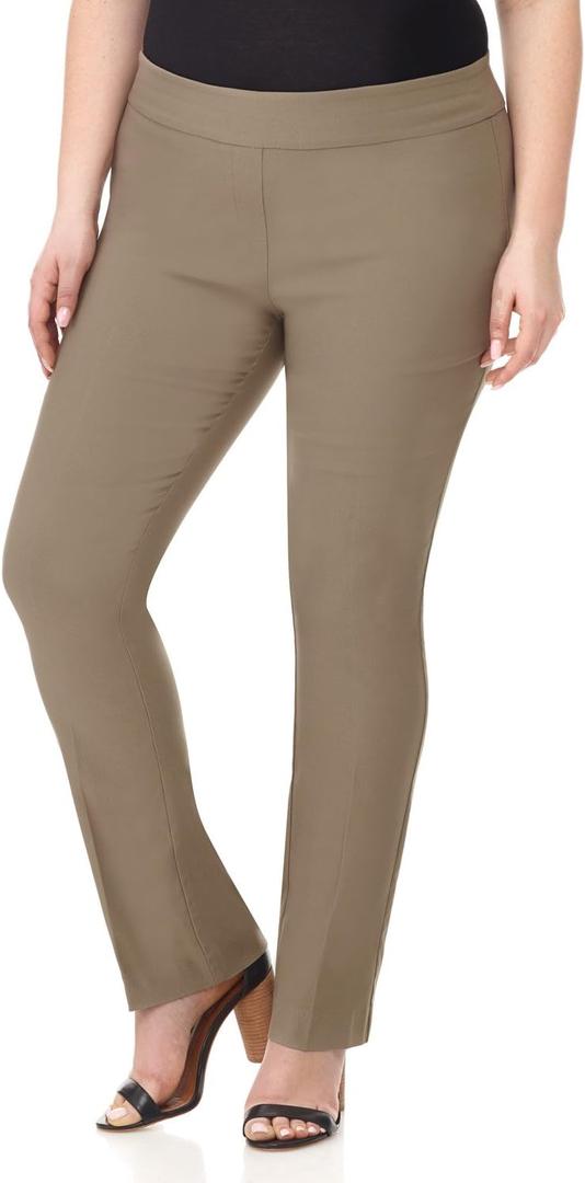 Rekucci Curvy Woman Plus Size Modern Straight Leg Pant w/Tummy Control (22w, Oatmeal)