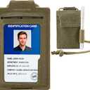 Tactical ID Badge Holder with Lanyard - Slim RFID Blocking Card Holder with Hook & Loop Back & 2 Card Slots Credit Card Organizer for Men (Brown)