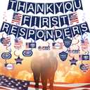 35 Pcs National First Responders Day Banner Thank You Week Decorations Red and Bule Hanging Swirls Wall Decor Holiday Celebrating Events for Festival Party Supplies