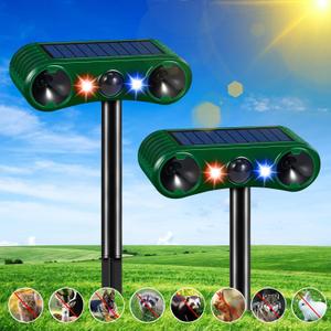 2025 Ultrasonic Animal Repeller Outdoor, 2 Pack Solar Animal Repellent with Motion Sensor & Flashing Light, Bird Deterrent, Cat,Squirrel,Deer,Dog,Raccoon,Rodent,Skunk,Rabbit Repellent for Yard Garden (Green)