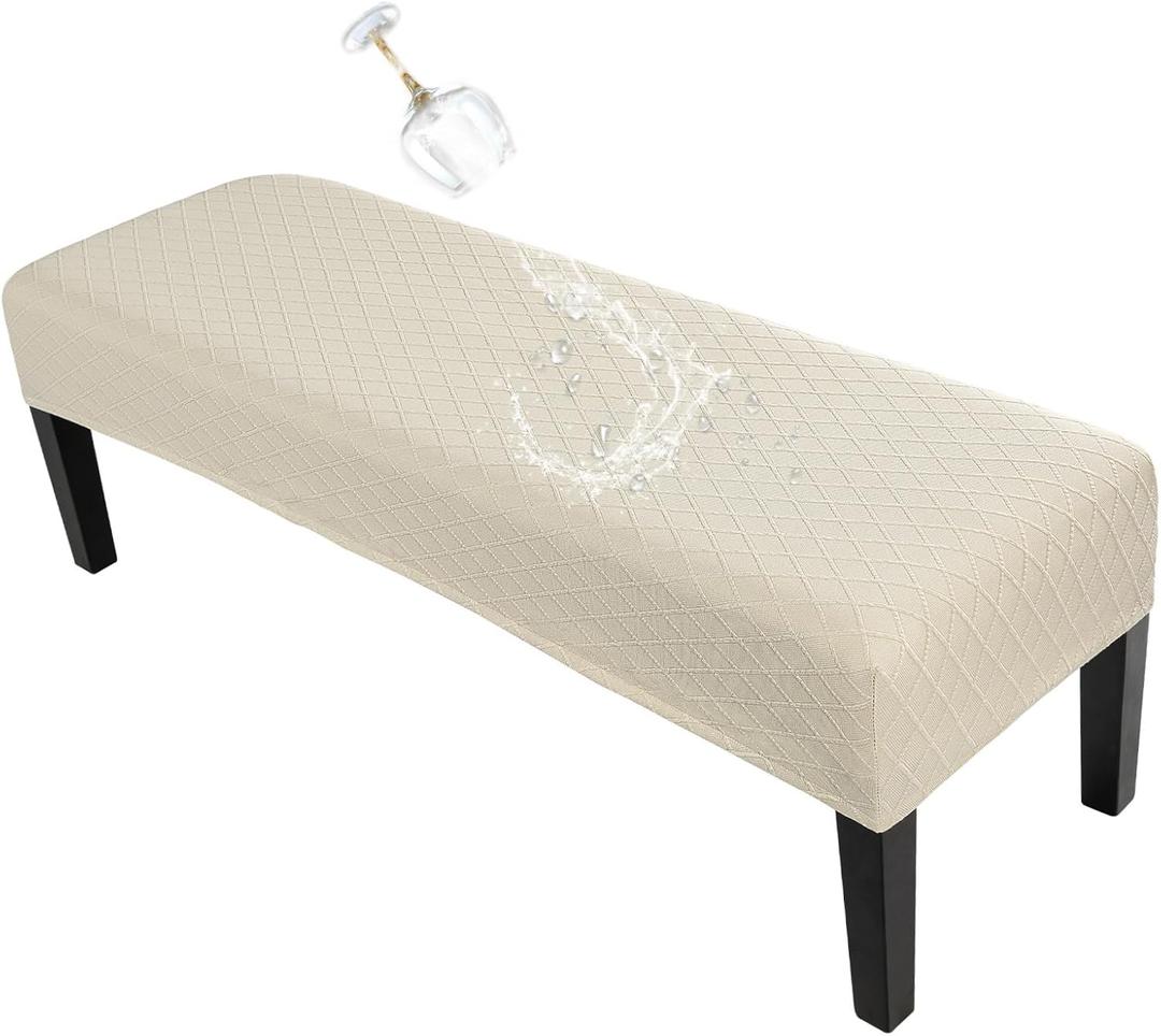 SearchI Waterproof Dining Bench Cover, Stretch Washable Bench Covers Slipcover, Rectangle Benches Seat Covers for Dining Room Living Room Kitchen(Beige) (Waterproof Beige)
