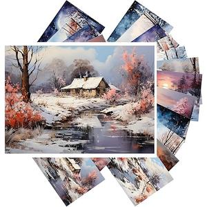 PIXILUV Vintage Postcards (24 pcs 4"x6" each) Gorgeous Serene Wintery Rivers and Cabins Vintage Postcards Retro Greeting Card Book Illustration Reprint