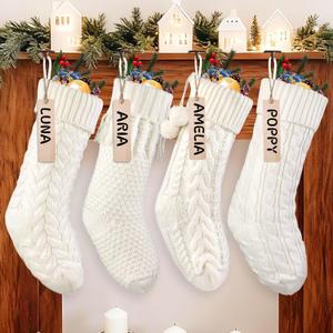 4Pack 18 Inches Christmas Knitted Hanging Stockings,Xmas White Large Farmhouse Rustic Neutral Cable Knit Personal Stockings Decorations for Christmas Tree Fireplace Family Holiday Party Decor