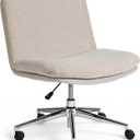 Martha Stewart Eloise Swivel Task Chair with Wide Seat for Home Office in Grey White Fabric with Polished Nickel Frame