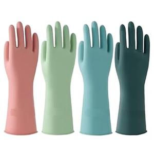 Bamllum 4 Pairs Dishwashing Gloves – Reusable Rubber Cleaning Gloves for Kitchen, Bathroom & Household, Durable & Flexible, Colorful Non-Slip Design (Large)