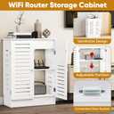 WiFi Router Storage Cabinet, Multi-Functional Router Storage Box, Floor Standing Router Storage Box Modem, Cable Management Organizer, Wall Mountable for Living Room, Office, Bedroom