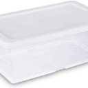 Sterilite 6 Qt Storage Box, Stackable Bin with Lid, Plastic Container to Organize Shoes and Crafts on Closet Shelves, Clear with White Lid, 1-Pack