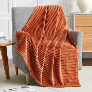 Geniospin Fleece Throw Blanket, Flannel Extra Soft Lightweight Blanket with Strip, Plush Fuzzy Cozy Blankets and Throws for Couch, Bed, Warm and Breathable(Terracotta, 60"x80")