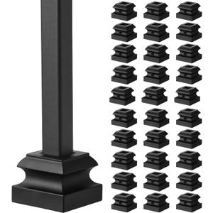 30 Pcs Iron Baluster Shoes Staircase Balusters Shoe with Screw for 1/2 Inch Square Scroll Basket Twist Knuckle Metal Stair Spindle Railing, Satin Black