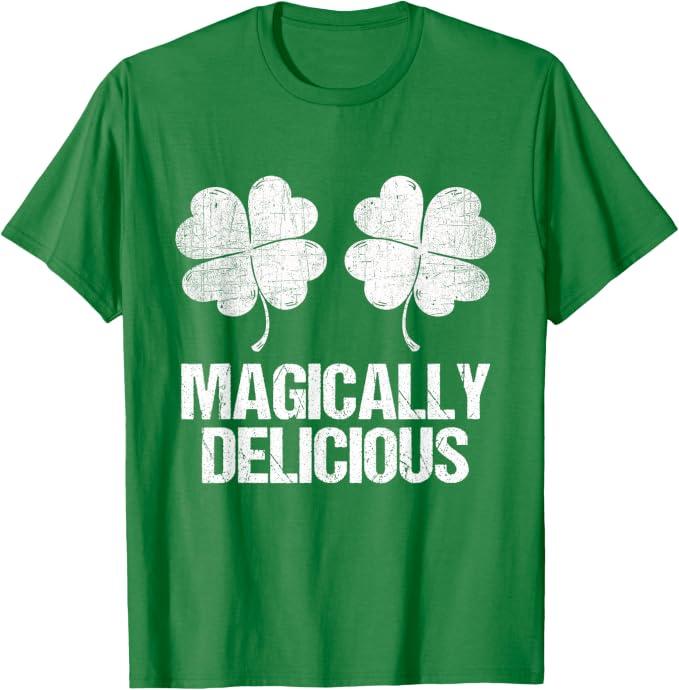 Magically Delicious Shamrock Boobs St Patrick's Day Sexy T-Shirt (Green, XXL)