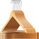  30 Pack, Heavy Duty, Non Slip Wooden Hangers for Coats, Jackets, Suits, & Pants - Clothes Hangers for Closet W/ Bar and Notches (Natural)
