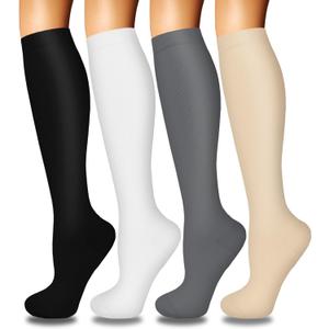 Iseasoo 4 Pairs Compression Socks for Women Circulation-Best Support for Nurses,Running,Athletic,Travel (Large-X-Large, 03-black/White/Gray/Nude)