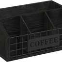 YINMIT Coffee Station Organizer for Countertop, Wood Coffee Bar Organizer with Removable Dividers for Pods, Syrup, Cups, Stirrer, Tea - Office Bar Accessories, Iron Wire-Black