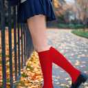 3 Pairs Kids Girls Knee High Socks Cotton Uniform School Dress Socks Seamless Toe (Red)