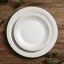 Famiware Garden 12-Piece Embossed Plates and Bowls Sets, Stoneware Reactive Glaze Dishes Dinnerware Set, Modern Rustic, Chip & Scratch Resistant, Microwave & Dishwasher Safe, Service for 4, White