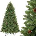Decoway 6FT Artificial Christmas Tree: Unlit Green Xmas Pine with Pinecones and Metal Stand for Indoor - Holiday Decoration for Porch Living Room Easy Assembly